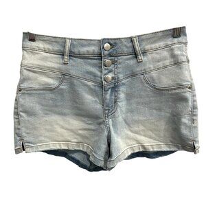 Light Wash High-Rise Denim Shorts With Button Fly Cuffed Hem Sz 8